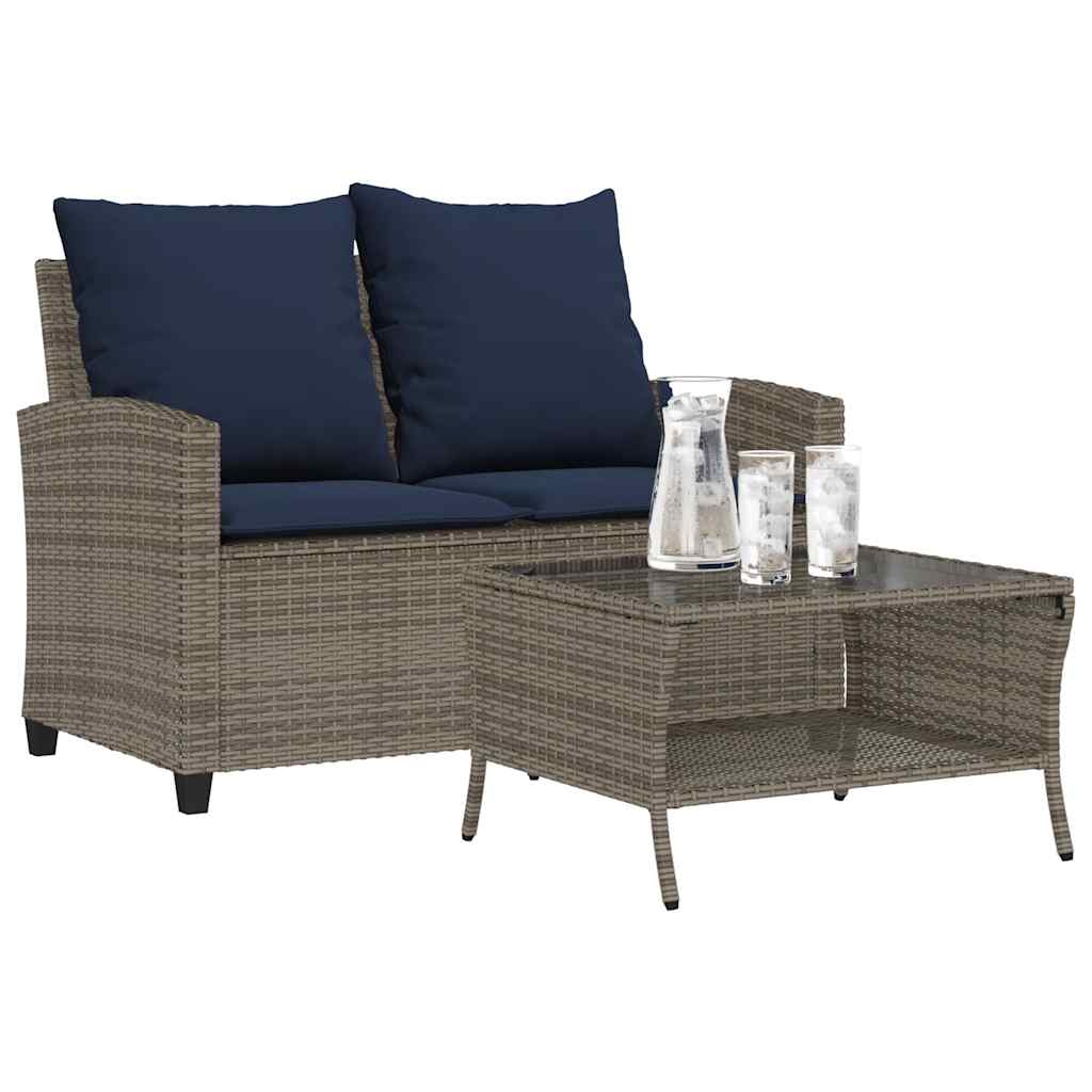 Gartensofa 2-Sitzer Grau Poly Rattan mit Tisch