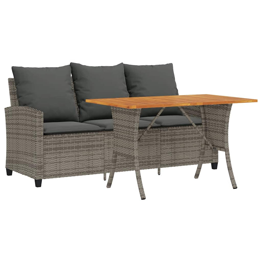 Gartensofa 3-Sitzer Grau mit Tisch & Kissen
