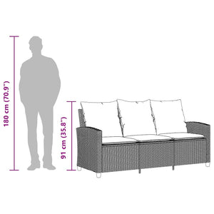 Gartensofa 3-Sitzer Grau mit Tisch & Kissen