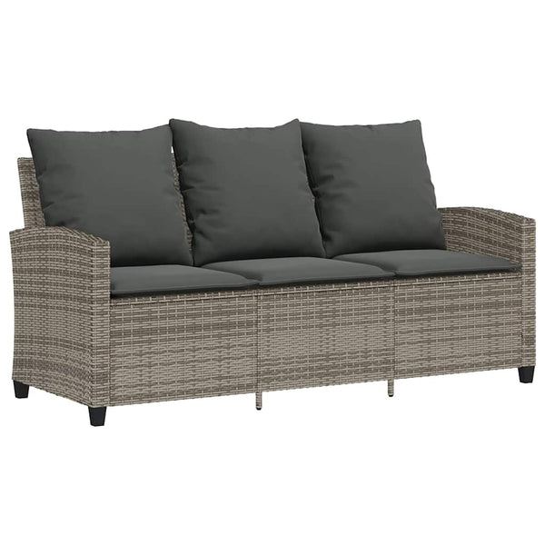 Gartensofa 3-Sitzer Grau mit Tisch & Kissen