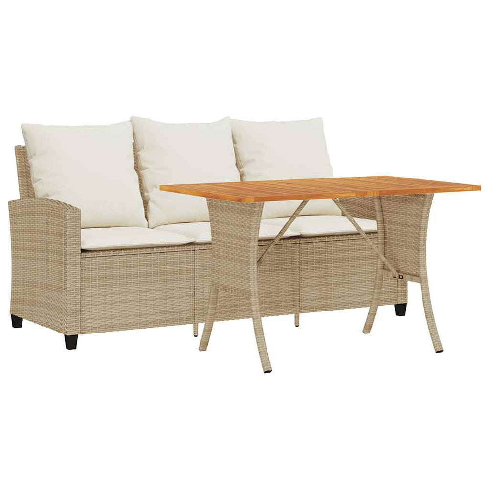 3-Sitzer Gartensofa Beige Poly Rattan mit Tisch
