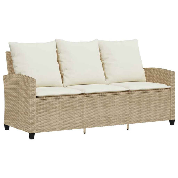 3-Sitzer Gartensofa Beige Poly Rattan mit Tisch