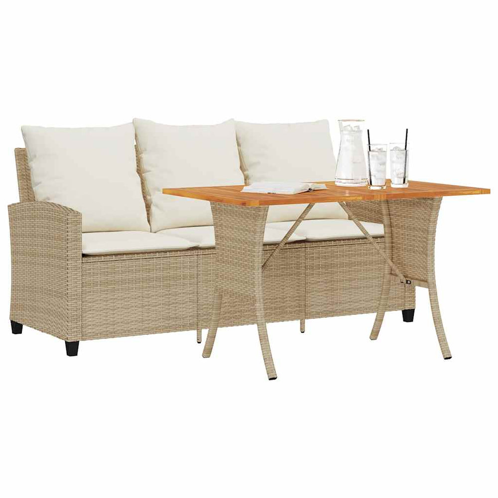 3-Sitzer Gartensofa Beige Poly Rattan mit Tisch