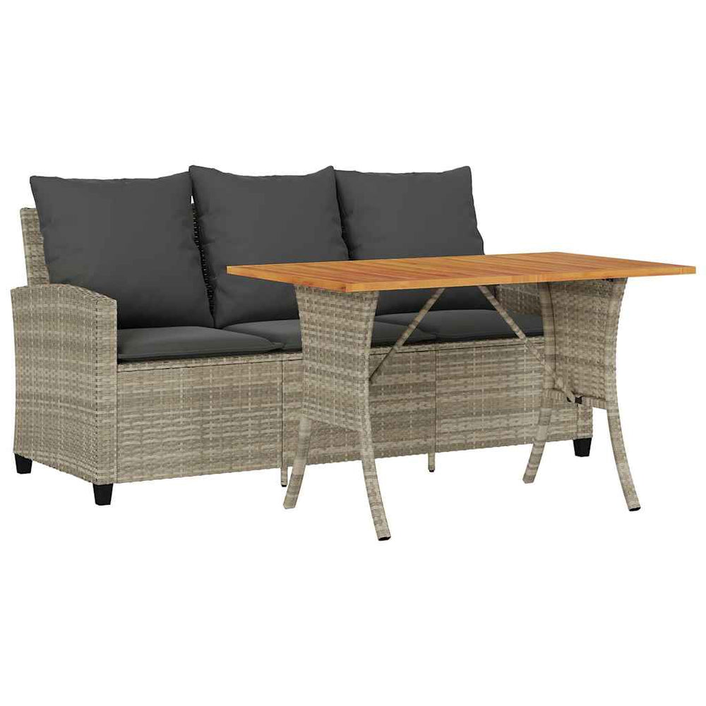 vidaXL 3-Seater Garden Sofa with Cushions & Table Light Grey Poly Rattan