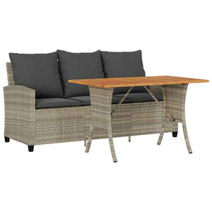 vidaXL 3-Seater Garden Sofa with Cushions & Table Light Grey Poly Rattan