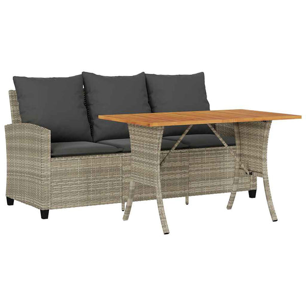 vidaXL 3-Seater Garden Sofa with Cushions & Table Light Grey Poly Rattan