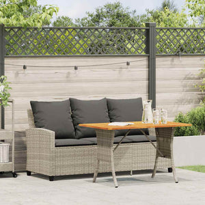 vidaXL 3-Seater Garden Sofa with Cushions & Table Light Grey Poly Rattan