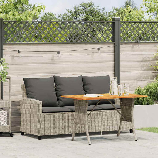 vidaXL 3-Seater Garden Sofa with Cushions & Table Light Grey Poly Rattan