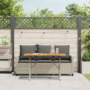 vidaXL 3-Seater Garden Sofa with Cushions & Table Light Grey Poly Rattan