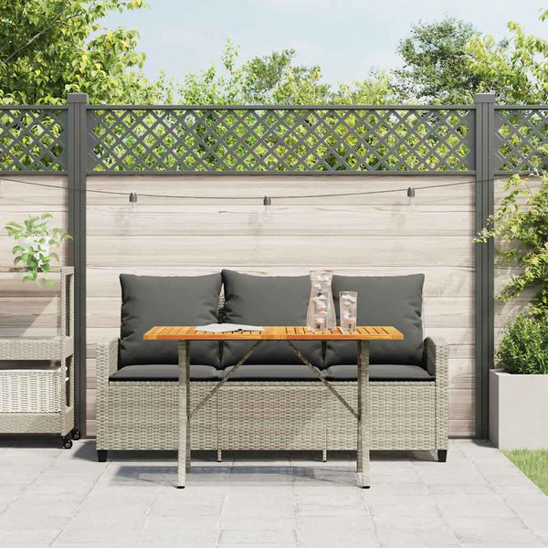 vidaXL 3-Seater Garden Sofa with Cushions & Table Light Grey Poly Rattan