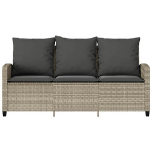 vidaXL 3-Seater Garden Sofa with Cushions & Table Light Grey Poly Rattan