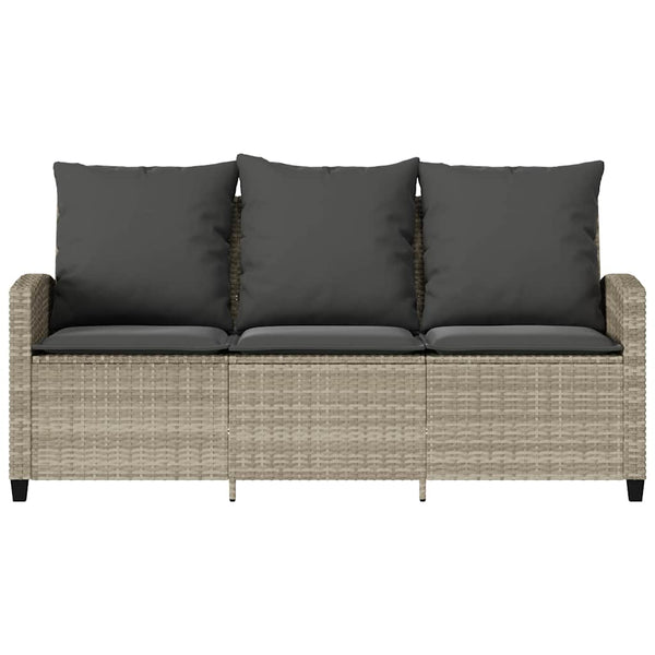 vidaXL 3-Seater Garden Sofa with Cushions & Table Light Grey Poly Rattan