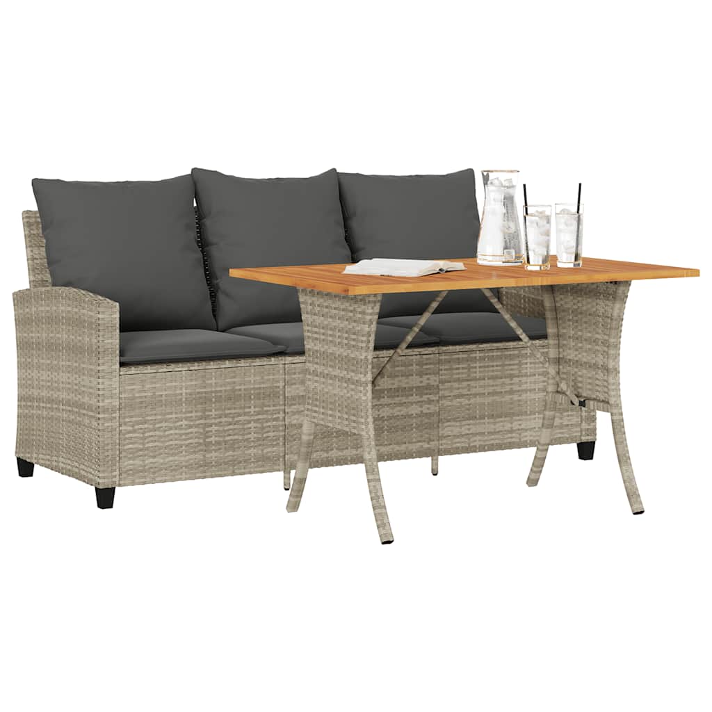 vidaXL 3-Seater Garden Sofa with Cushions & Table Light Grey Poly Rattan