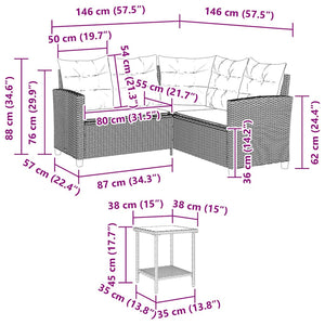 L-förmiges Gartensofa mit Tisch & Kissen