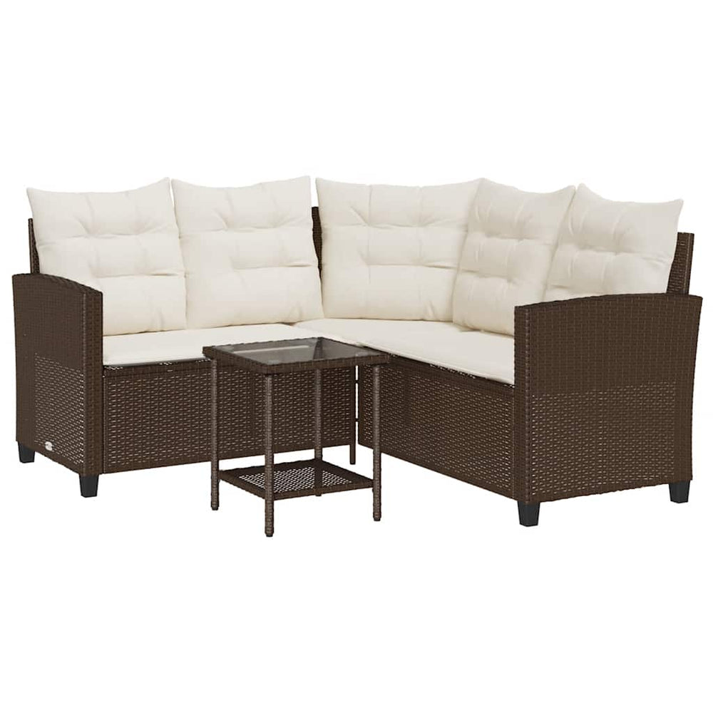 L-förmiges Gartensofa mit Tisch Braun Poly Rattan