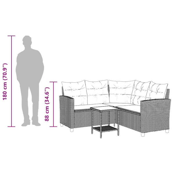 L-förmiges Gartensofa mit Tisch Braun Poly Rattan
