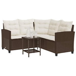 L-förmiges Gartensofa mit Tisch Braun Poly Rattan