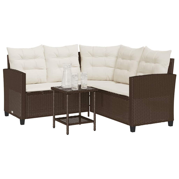 L-förmiges Gartensofa mit Tisch Braun Poly Rattan