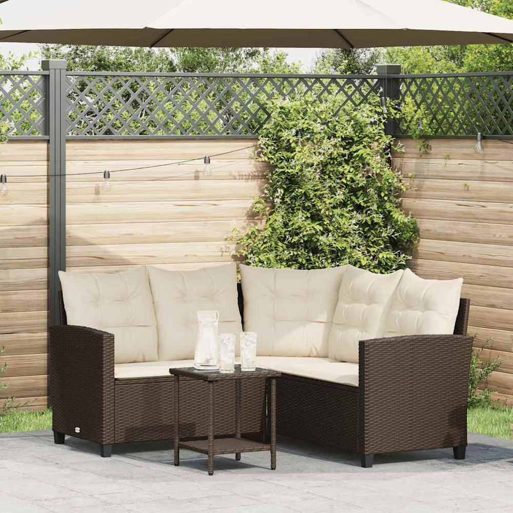 L-förmiges Gartensofa mit Tisch Braun Poly Rattan
