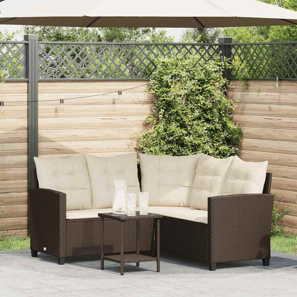 L-förmiges Gartensofa mit Tisch Braun Poly Rattan