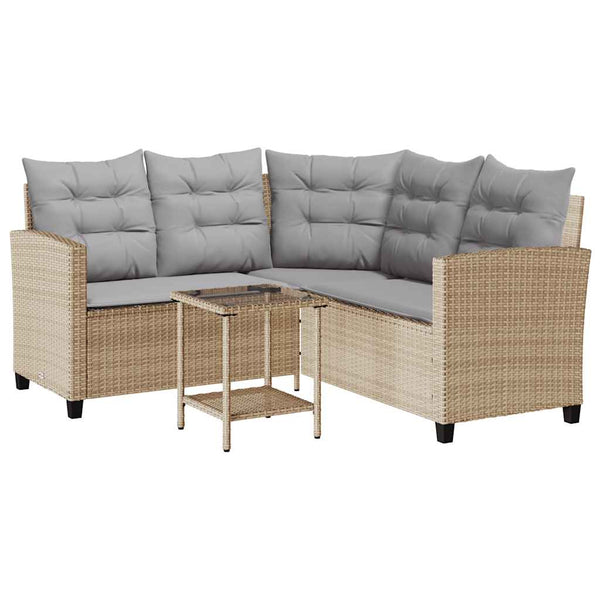 L-förmiges Gartensofa mit Tisch Beige Poly Rattan
