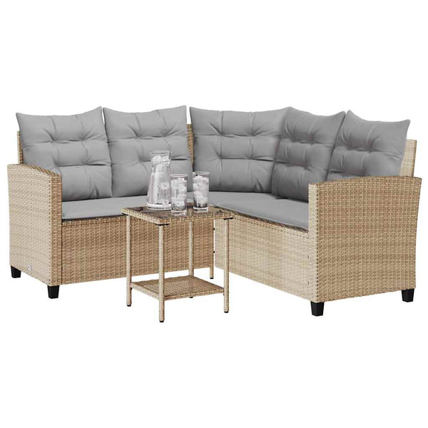 L-förmiges Gartensofa mit Tisch Beige Poly Rattan