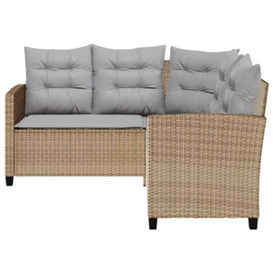 L-förmiges Gartensofa mit Tisch Beige Poly Rattan