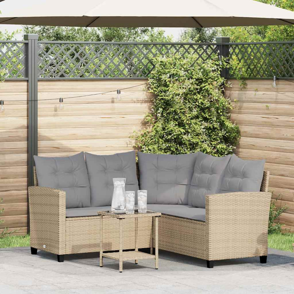L-förmiges Gartensofa mit Tisch Beige Poly Rattan