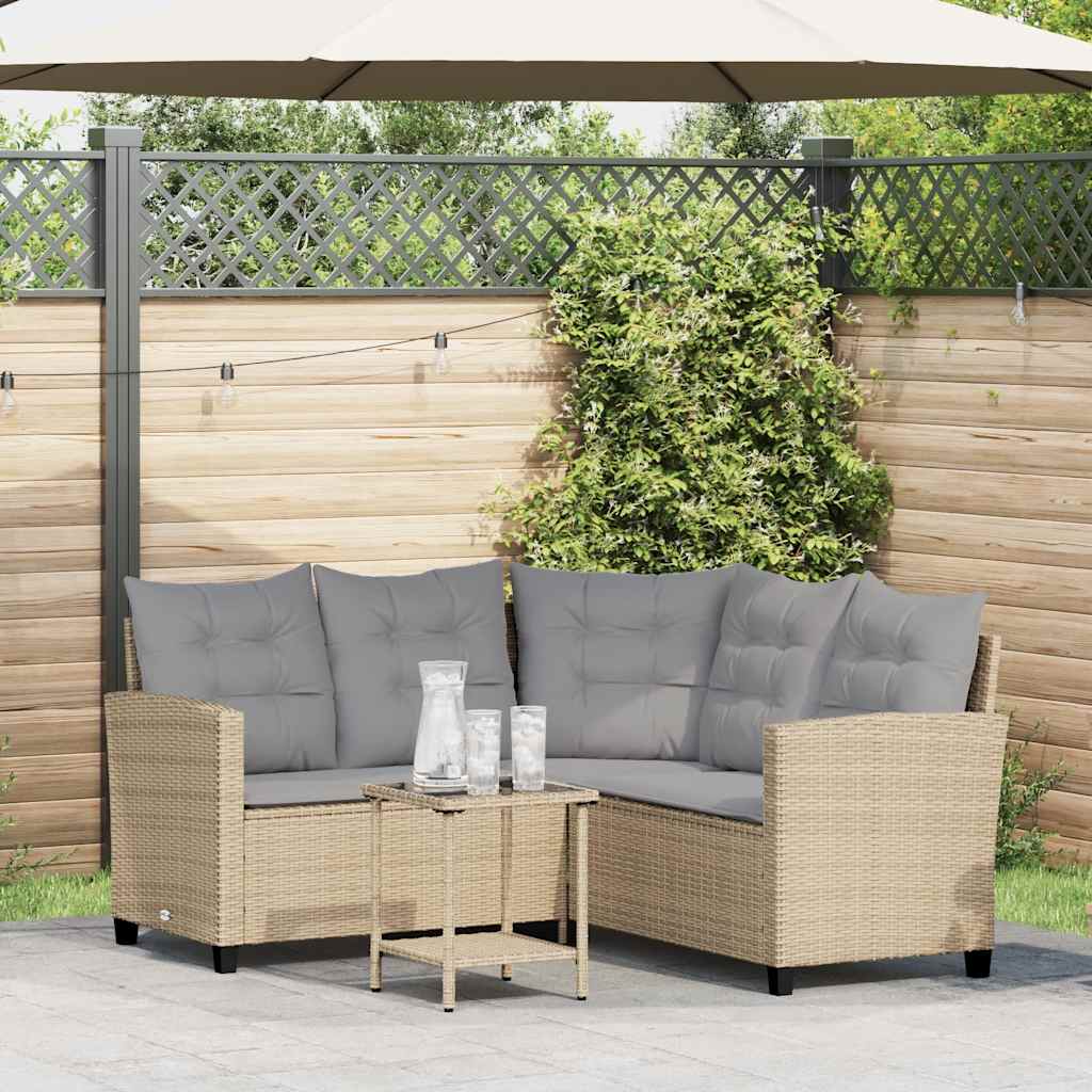 L-förmiges Gartensofa mit Tisch Beige Poly Rattan