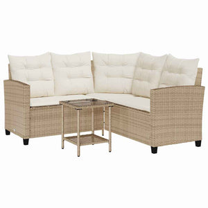 L-förmiges Gartensofa mit Tisch Beige Poly Rattan
