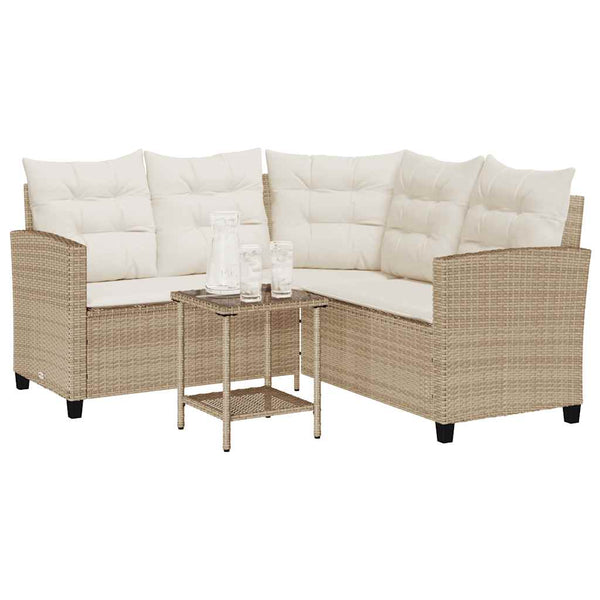 L-förmiges Gartensofa mit Tisch Beige Poly Rattan