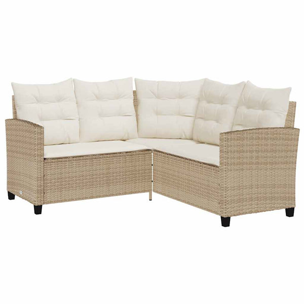 L-förmiges Gartensofa mit Tisch Beige Poly Rattan