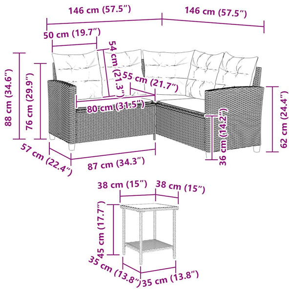 L-förmiges Gartensofa mit Tisch Beige Poly Rattan