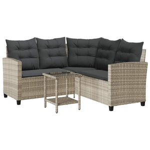 L-Form Gartensofa mit Tisch Hellgrau Poly Rattan
