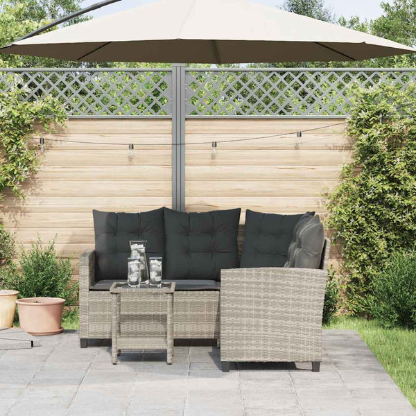 L-Form Gartensofa mit Tisch Hellgrau Poly Rattan