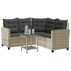 L-Form Gartensofa mit Tisch Hellgrau Poly Rattan