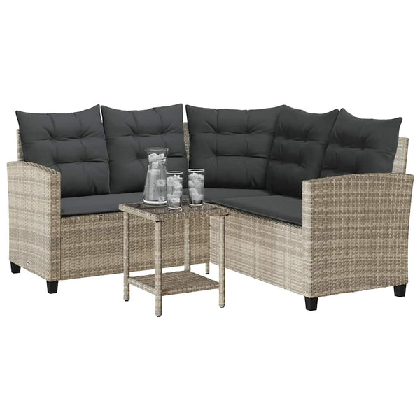 L-Form Gartensofa mit Tisch Hellgrau Poly Rattan