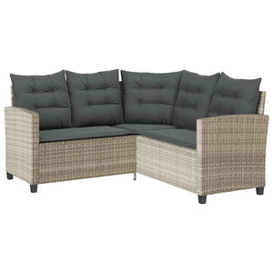 L-Form Gartensofa mit Tisch Hellgrau Poly Rattan