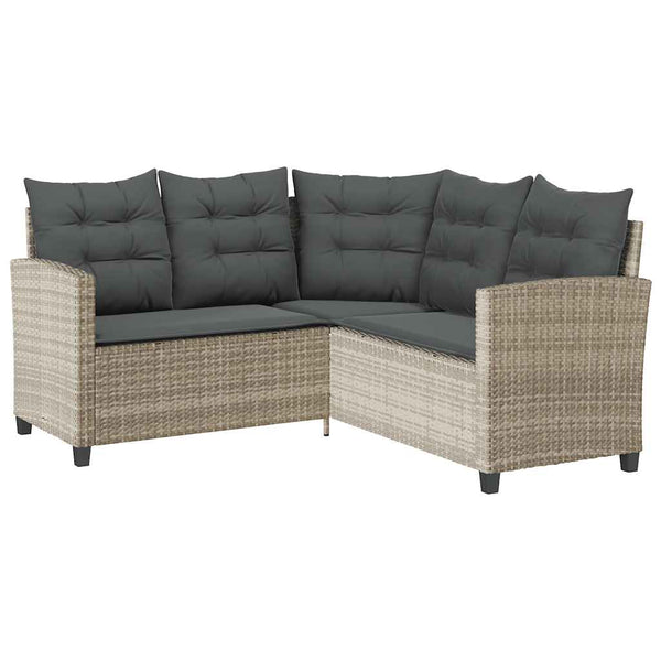 L-Form Gartensofa mit Tisch Hellgrau Poly Rattan