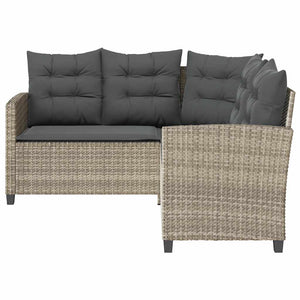 L-Form Gartensofa mit Tisch Hellgrau Poly Rattan