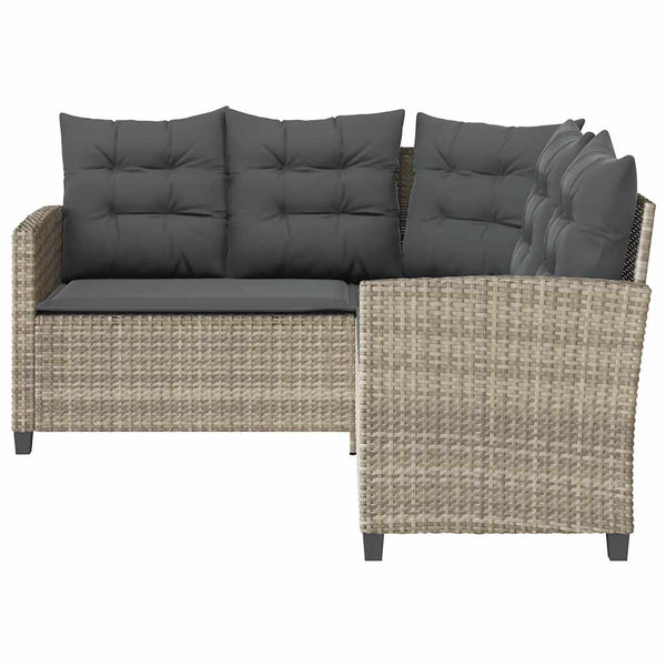 L-Form Gartensofa mit Tisch Hellgrau Poly Rattan