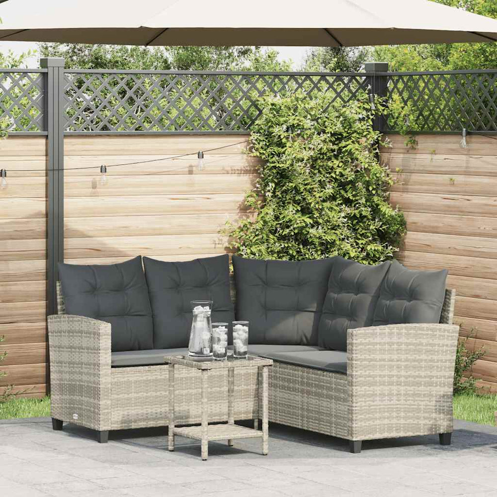L-Form Gartensofa mit Tisch Hellgrau Poly Rattan