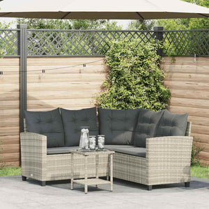 L-Form Gartensofa mit Tisch Hellgrau Poly Rattan