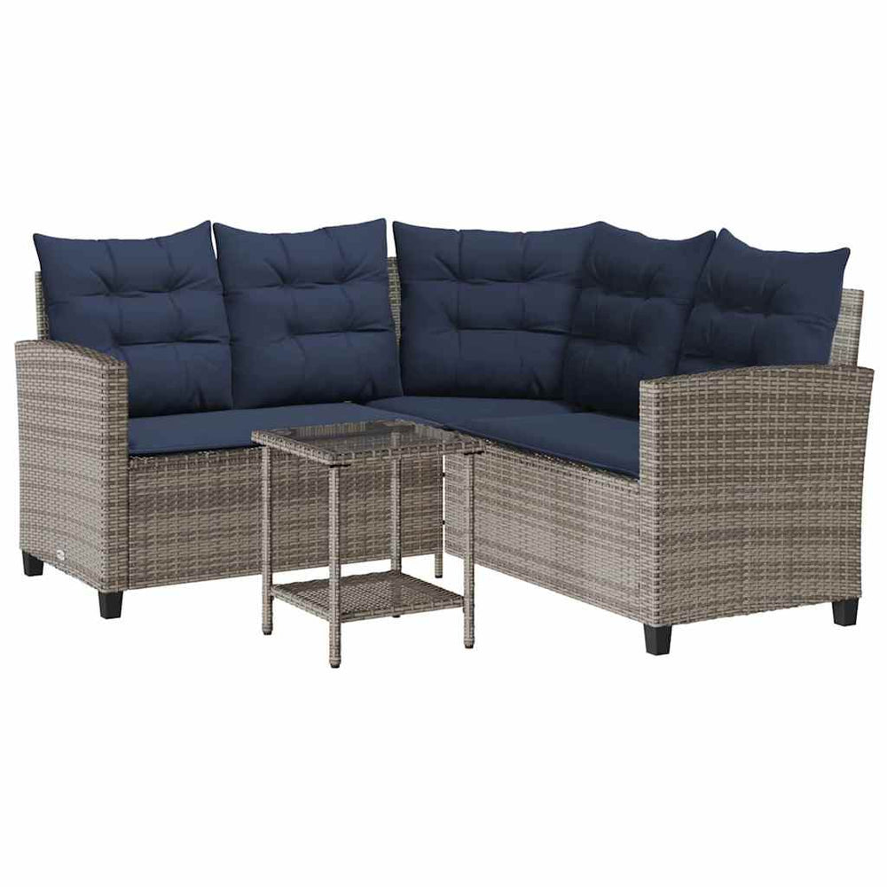 Graues L-Form Gartensofa mit Tisch & Kissen