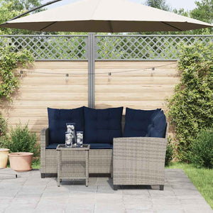 Graues L-Form Gartensofa mit Tisch & Kissen