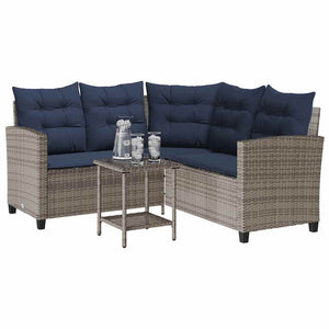 Graues L-Form Gartensofa mit Tisch & Kissen