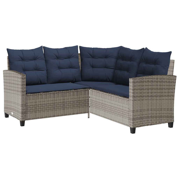 Graues L-Form Gartensofa mit Tisch & Kissen