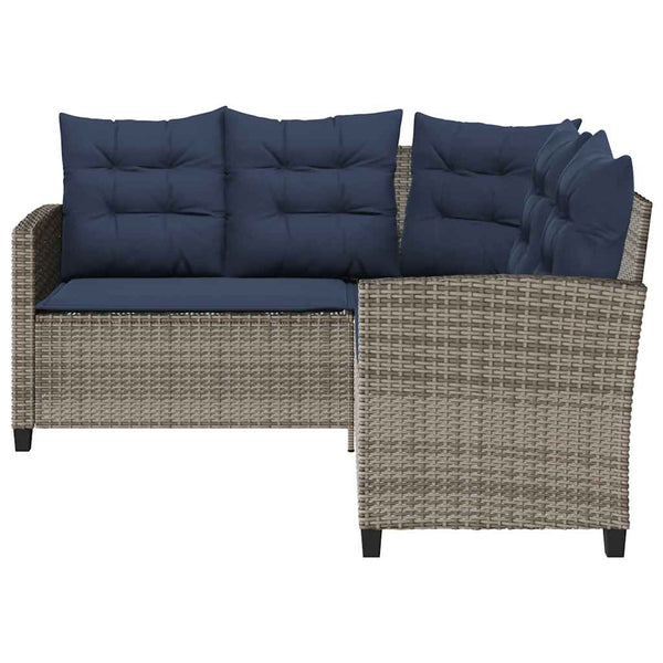 Graues L-Form Gartensofa mit Tisch & Kissen