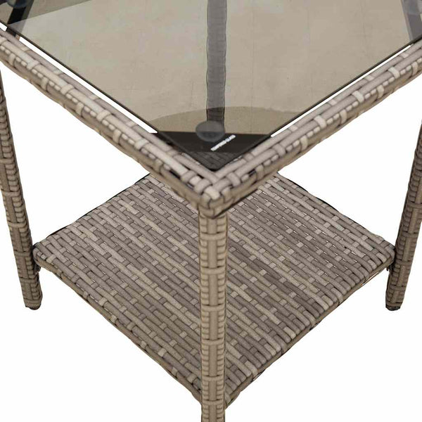 Graues L-Form Gartensofa mit Tisch & Kissen