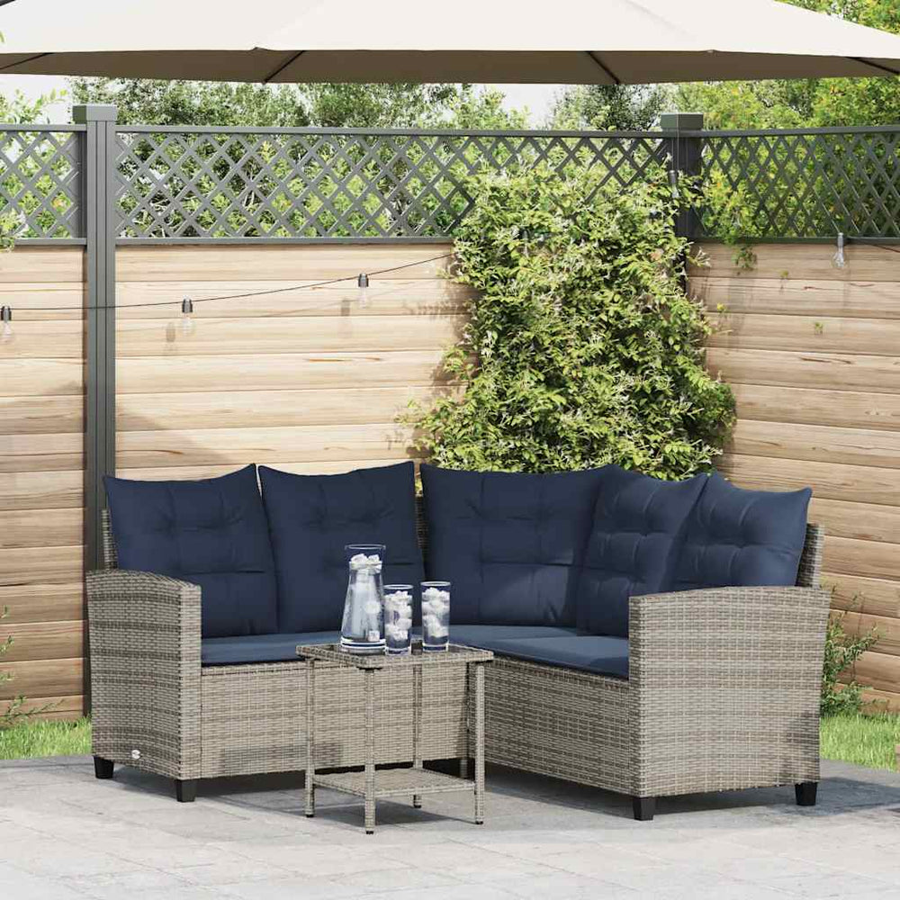 Graues L-Form Gartensofa mit Tisch & Kissen